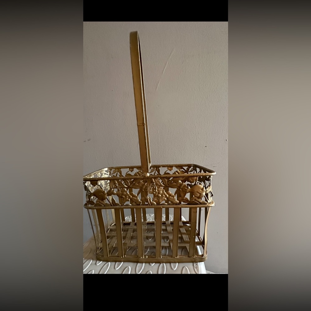 Gold Color Metal Basket With Handle Small Decor Basket
